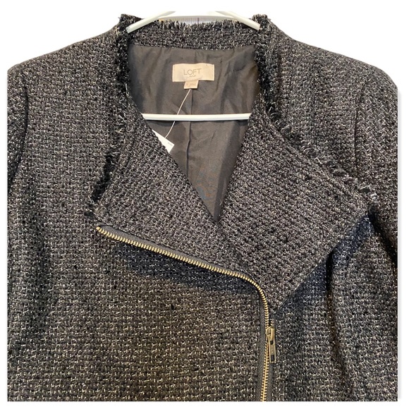 LOFT Tweed Asymmetrical Jacket with Gold Accents - Picture 11 of 14